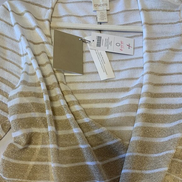 Chico's Size 0 Cori Convertible Gold White Thin Cardigan NWT - Picture 3 of 7